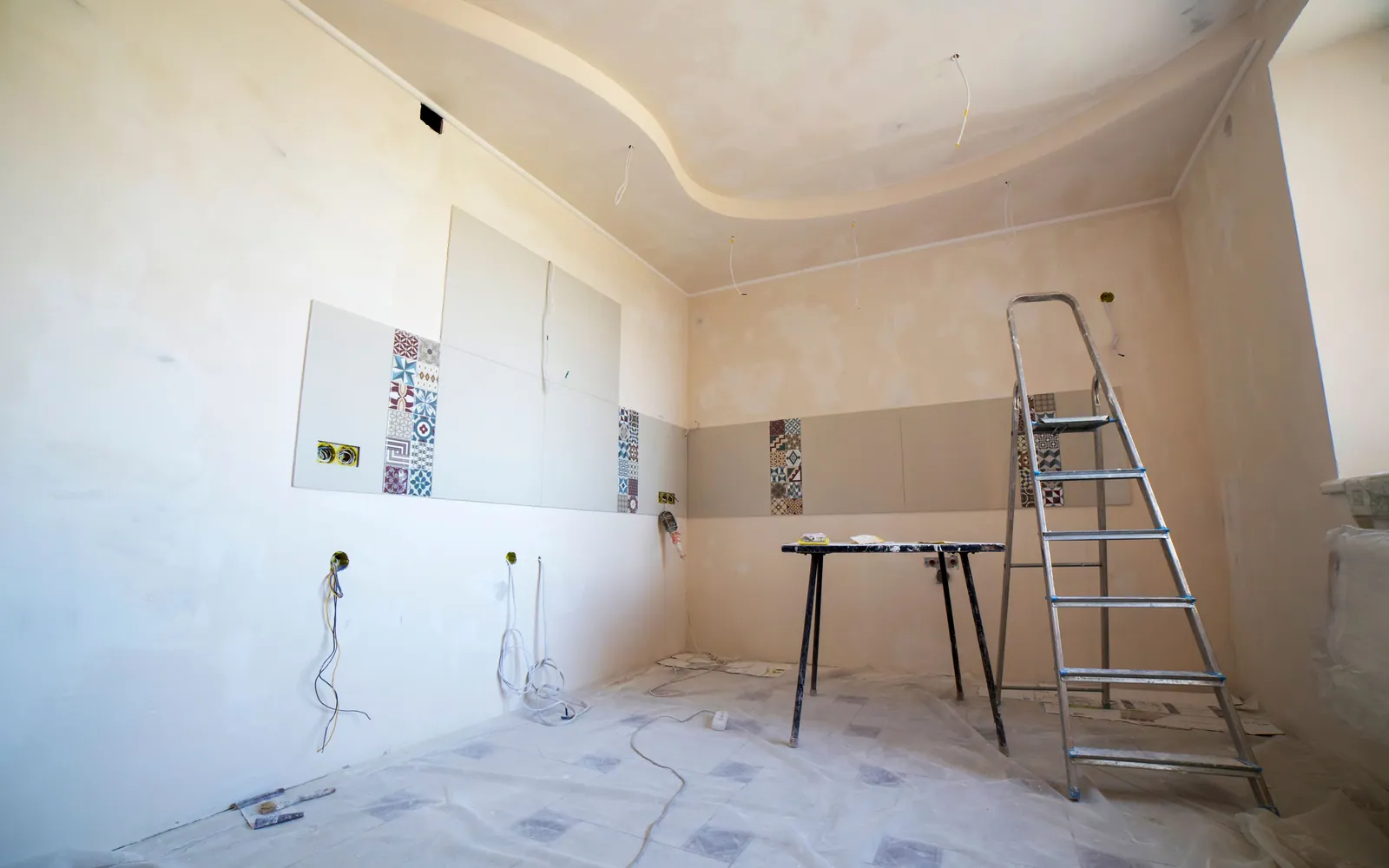 Home renovation with tools and a ladder